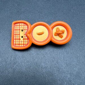 Vintage‎ Women Halloween Boo Brooch Retro Whimsical Orange Yellow Novelty Pin